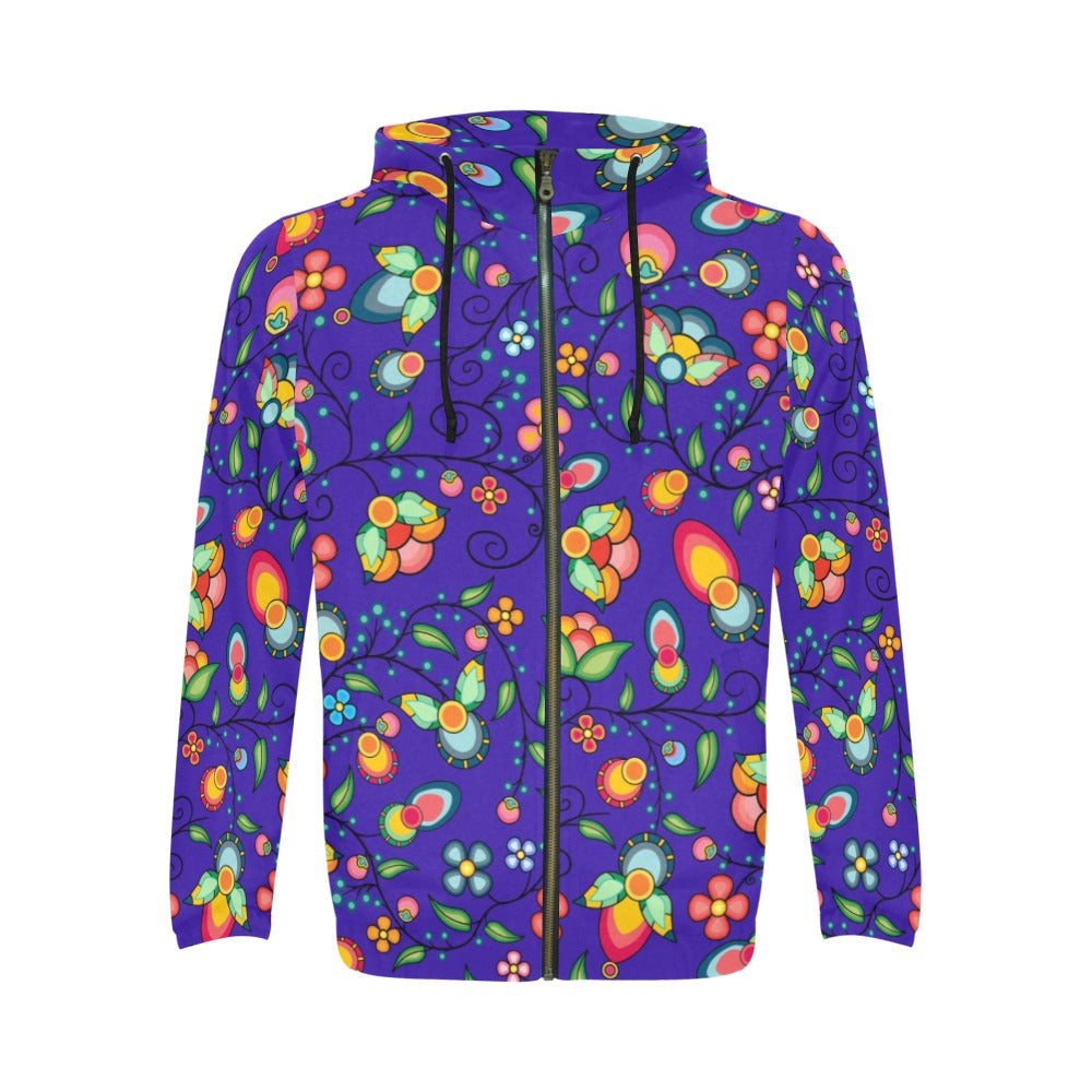 Floral Bounty Blue Zip Hoodie