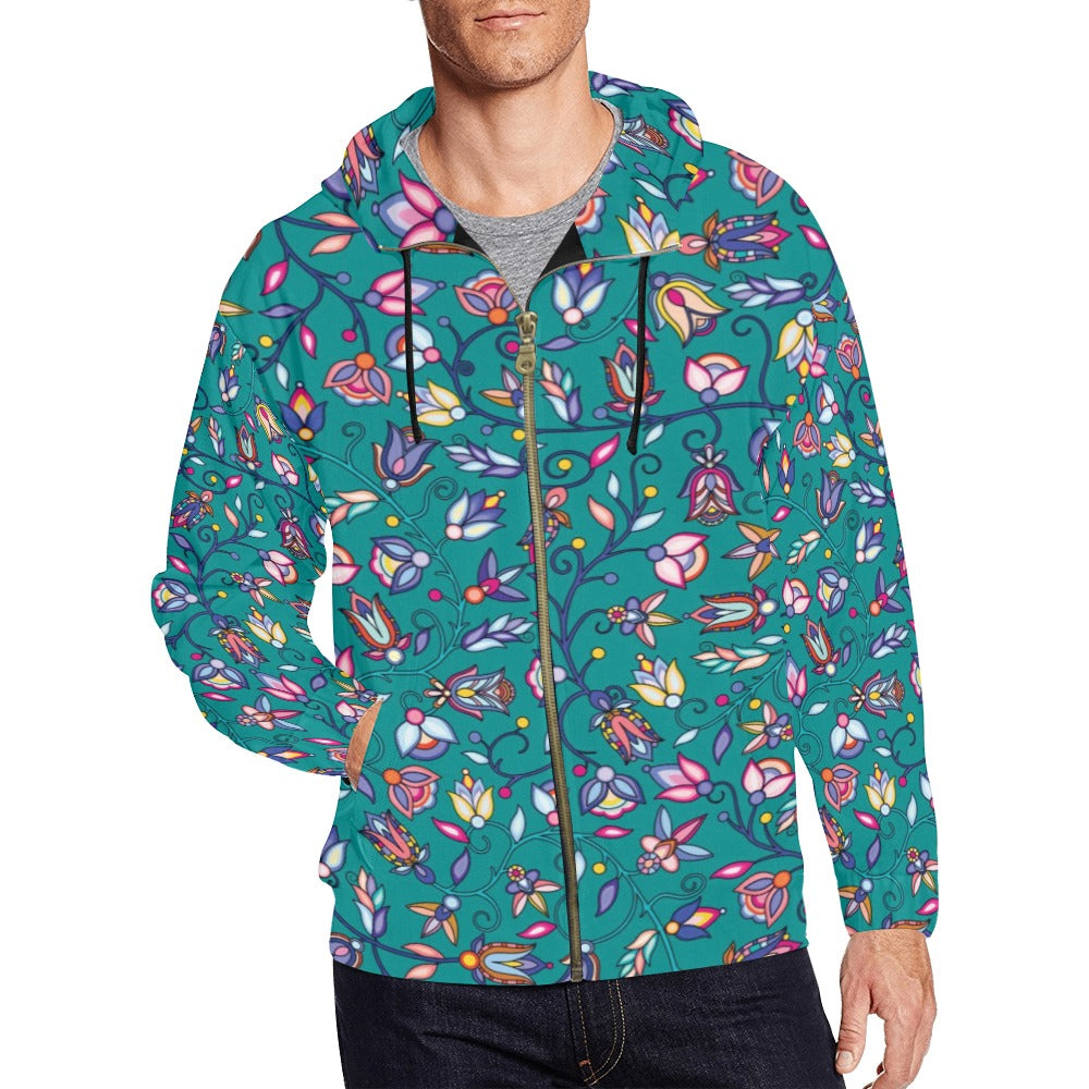 Buffalo Bloom Turquoise Men's Zipper Hoodie