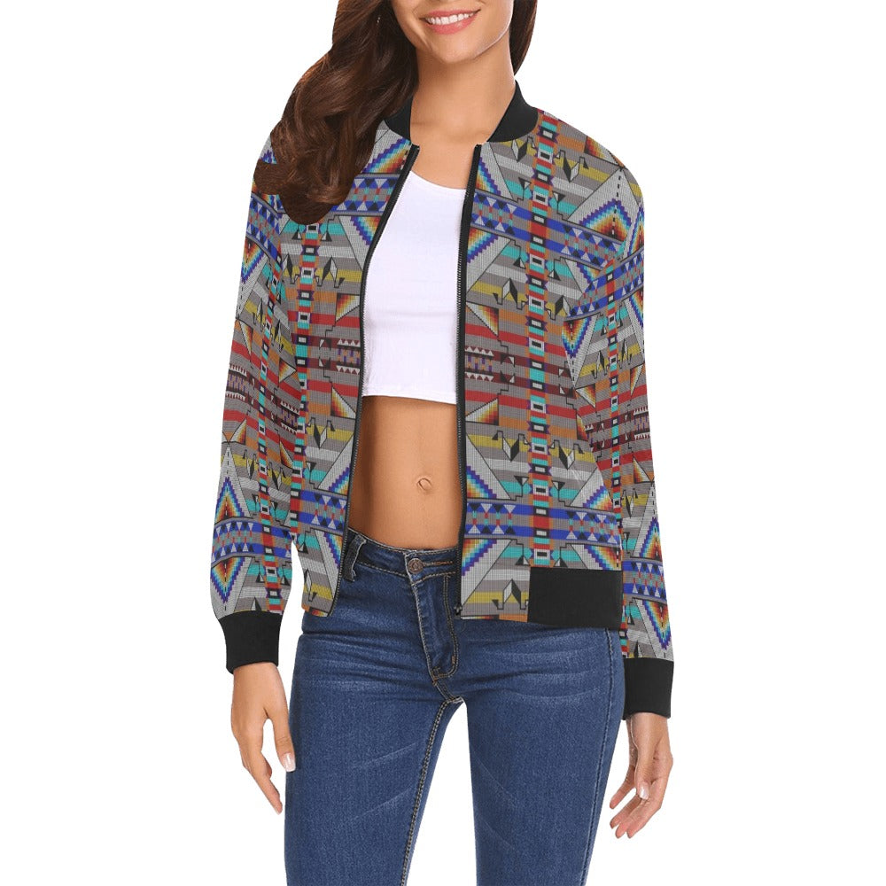 Medicine Blessing Grey Bomber Jacket for Women