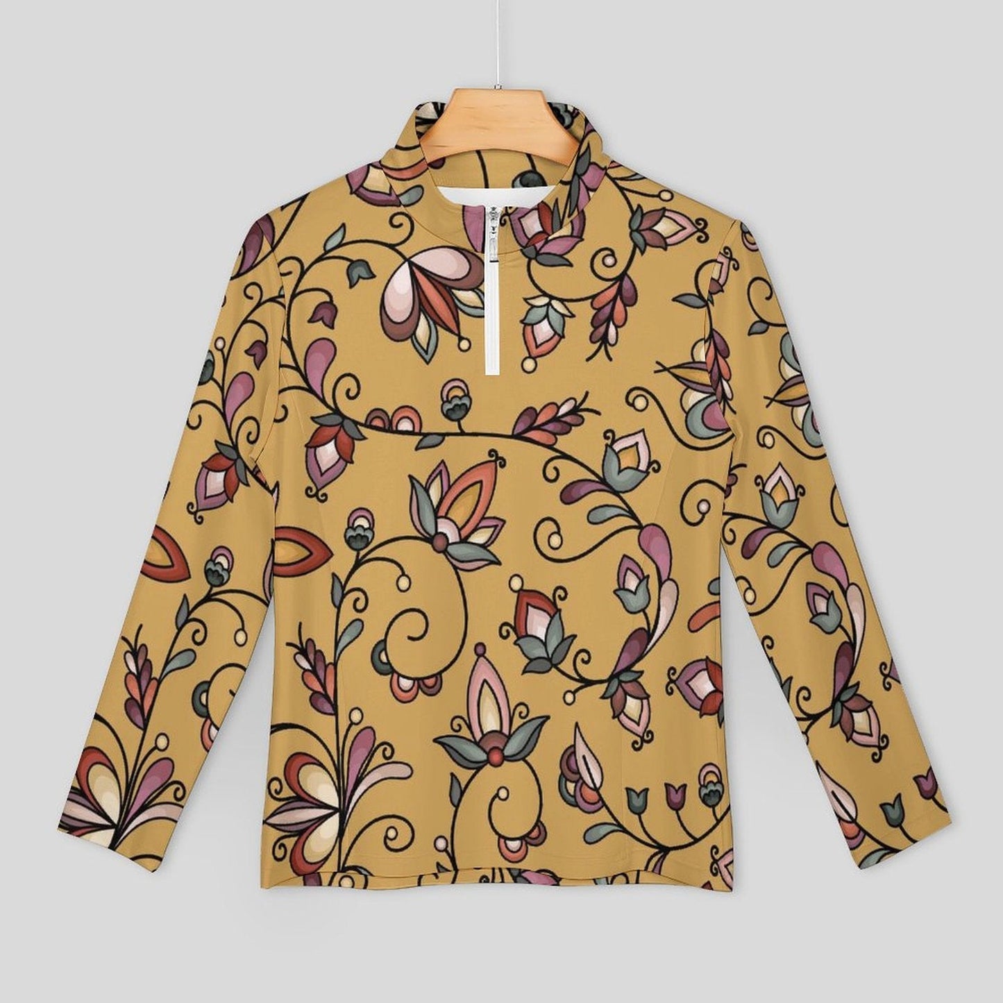 Burnt Sky Petals Gold Long Sleeve Yoga Shirt