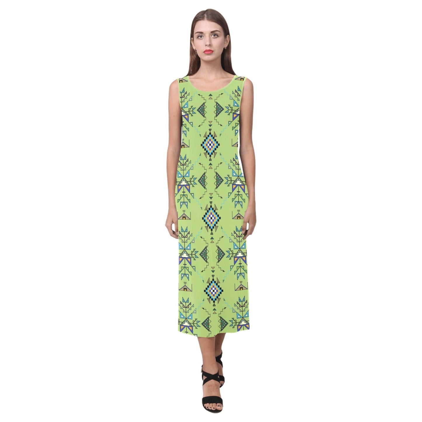 Bear Shield Green Phaedra Sleeveless Open Fork Long Dress