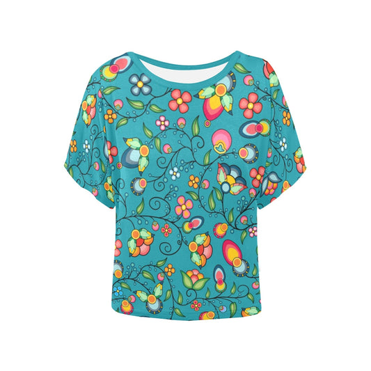 Floral Bounty Teal Women's Batwing-Sleeved Blouse T shirt