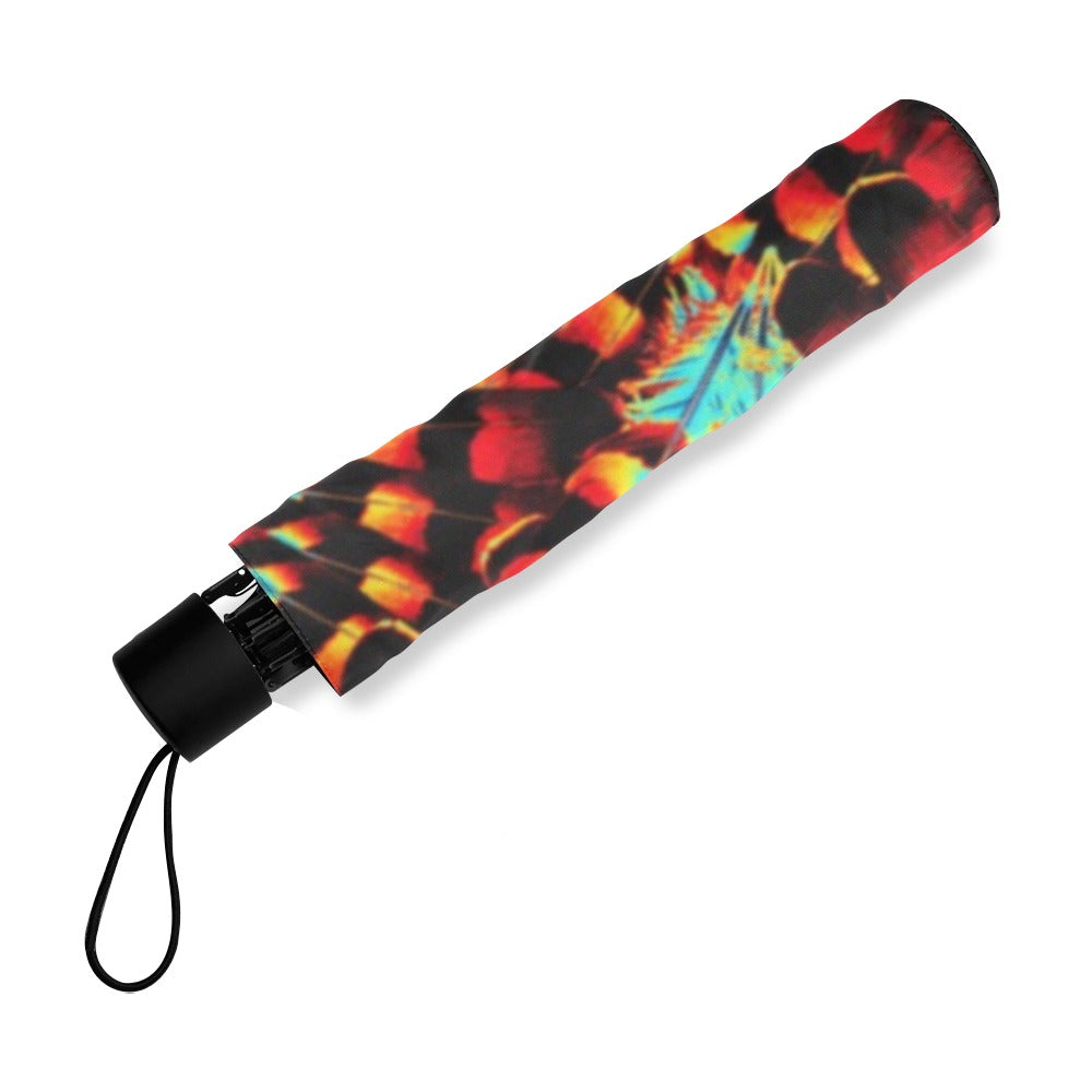 Hawk Feathers Fire and Turquoise Foldable Umbrella