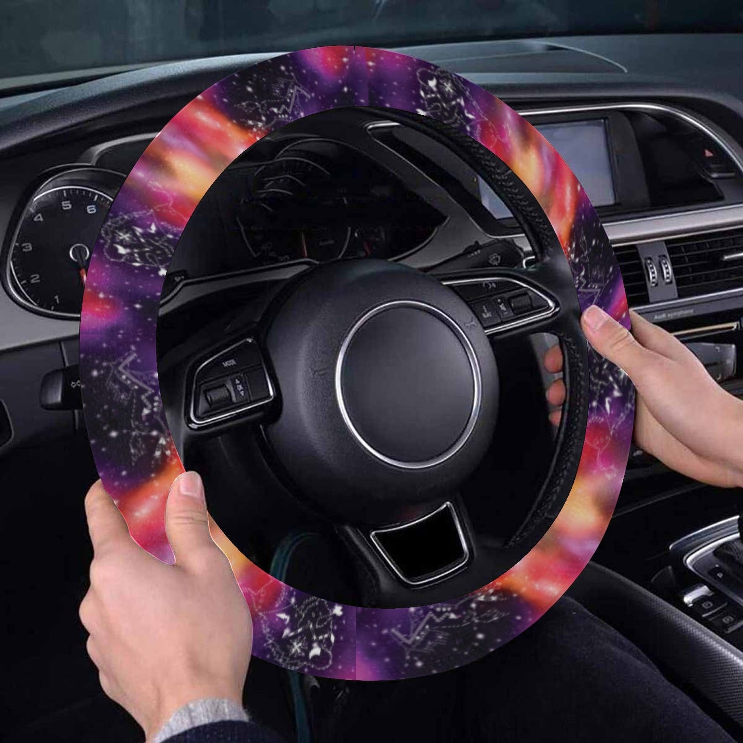Animal Ancestors 9 Cosmic Swirl Purple and Red Steering Wheel Cover with Elastic Edge