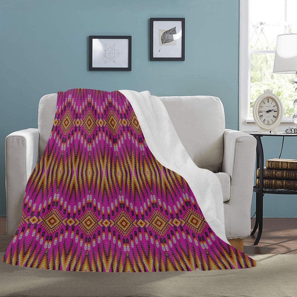 Fire Feather Pink X-Large Micro Fleece Blanket