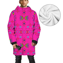 Load image into Gallery viewer, Rainy Chief Rainbow Hot Pink Unisex Sherpa Lined Hooded Coat
