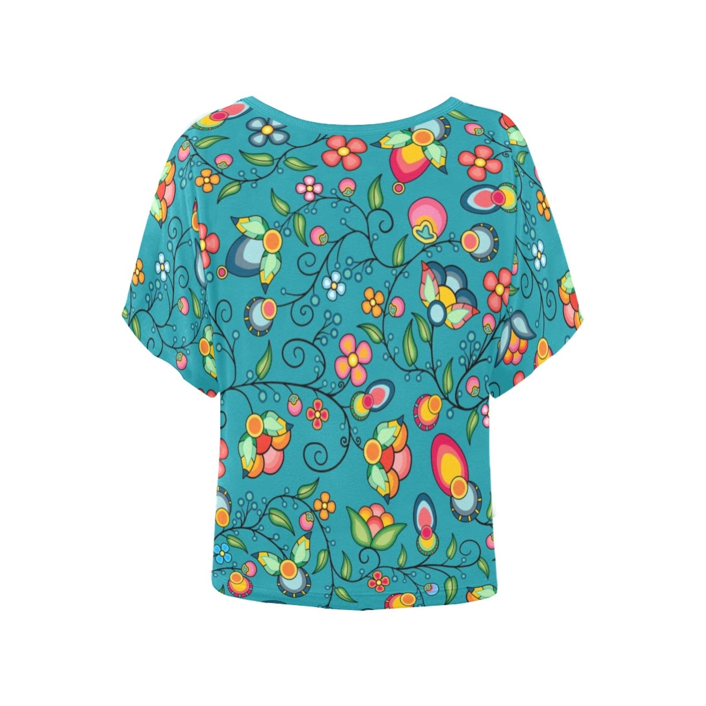 Floral Bounty Teal Women's Batwing-Sleeved Blouse T shirt