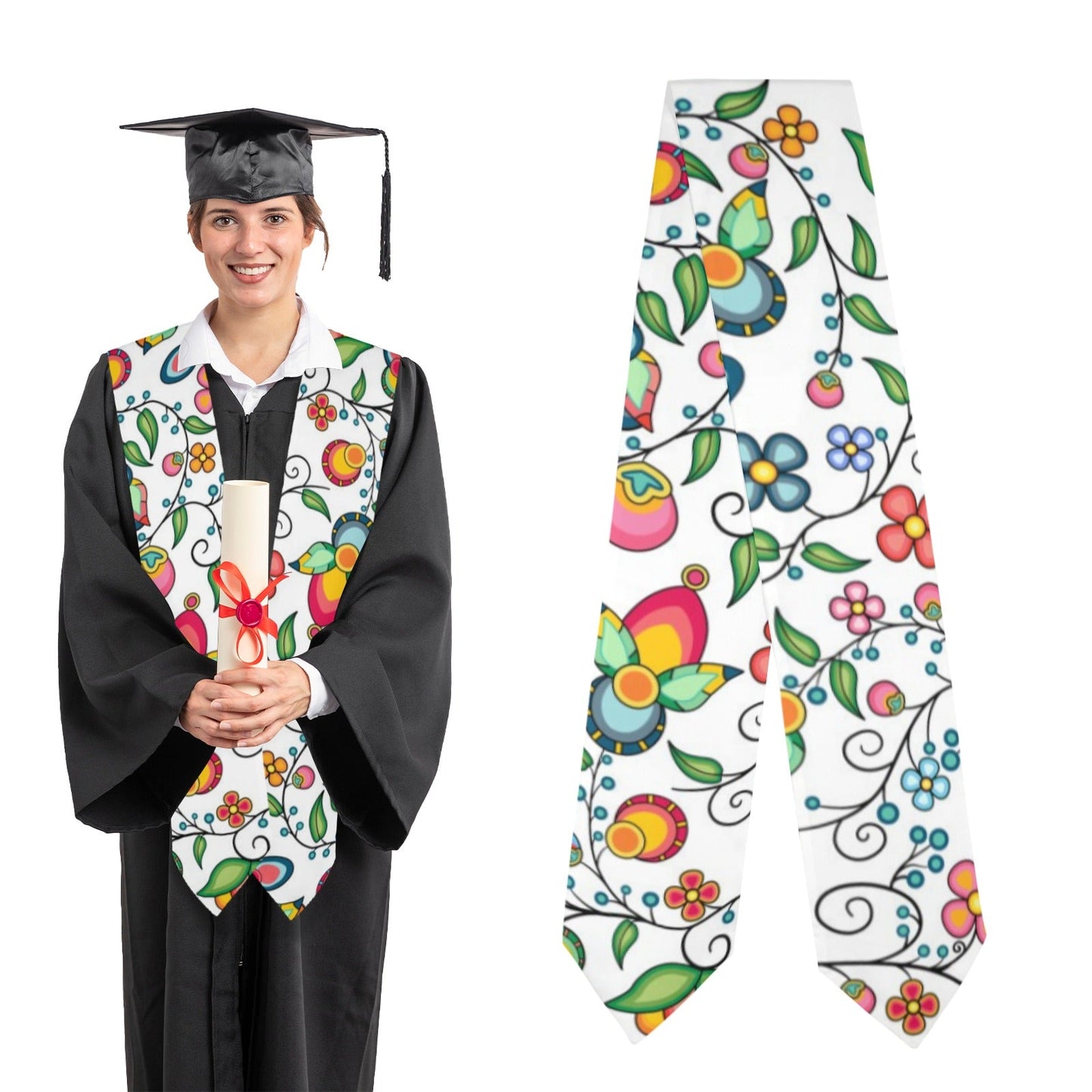 Floral Bounty White Graduation Stole