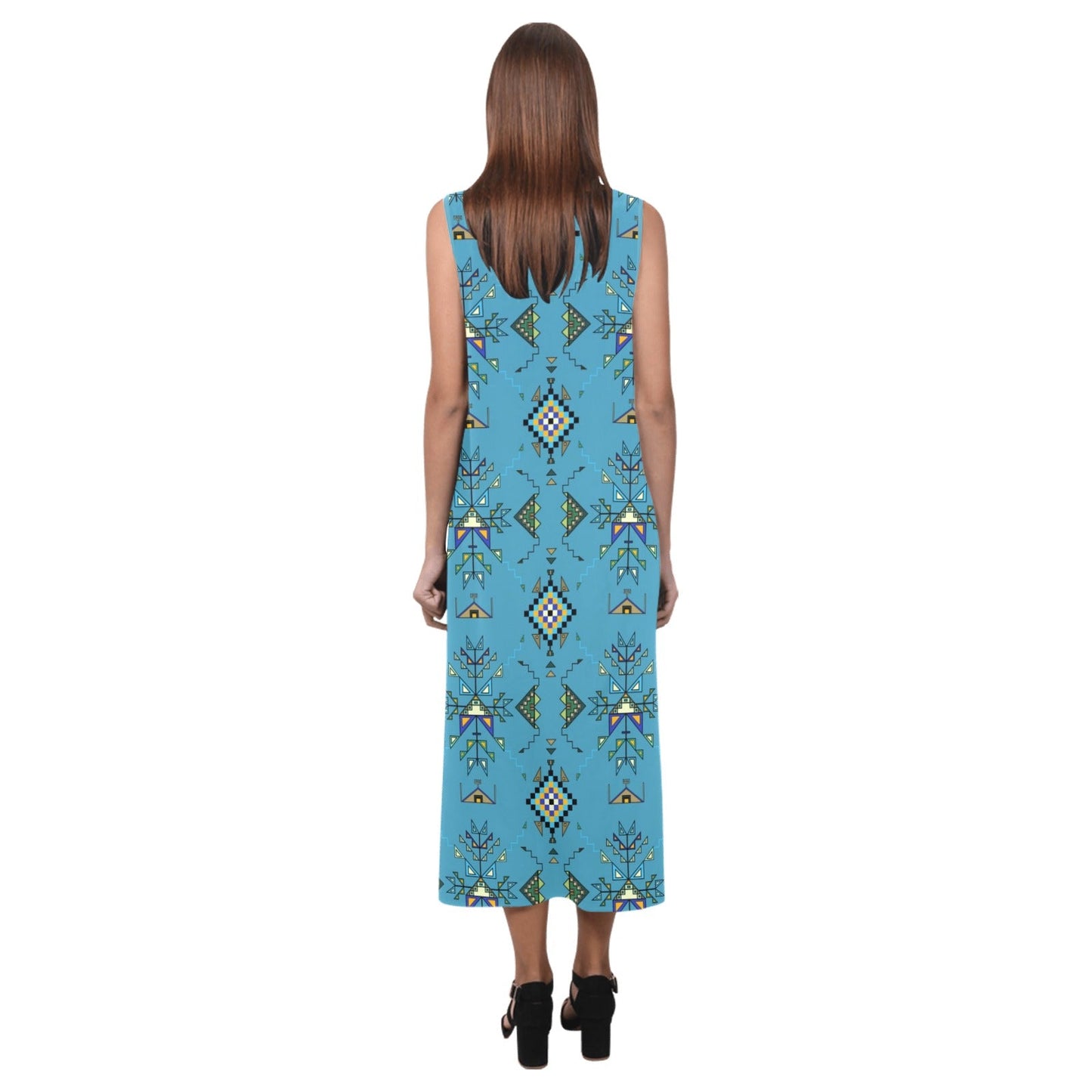 Bear Shield Blue Phaedra Sleeveless Open Fork Long Dress