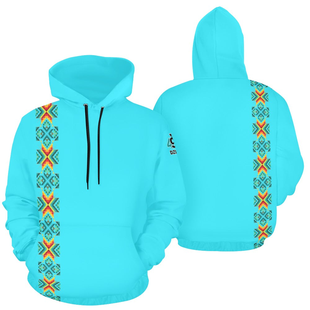 Turquoise Blanket Strip Hoodie for Men