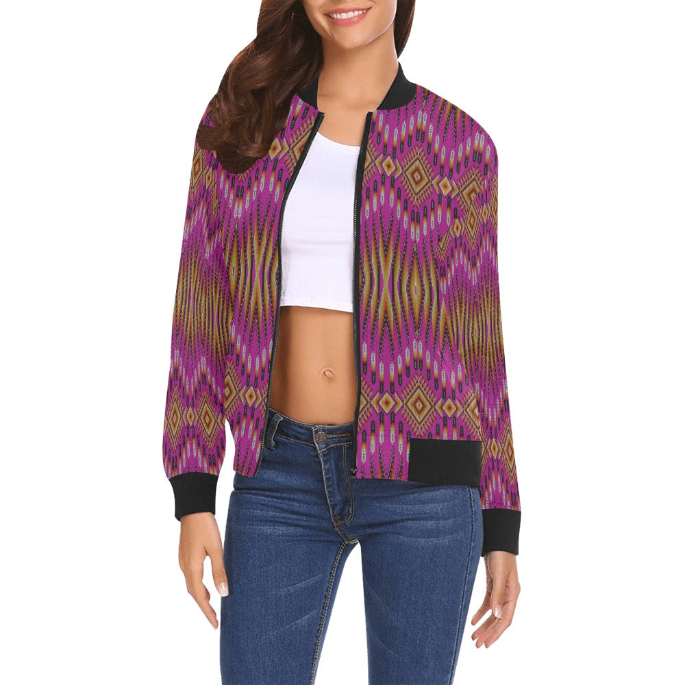 Fire Feather Pink Bomber Jacket for Women