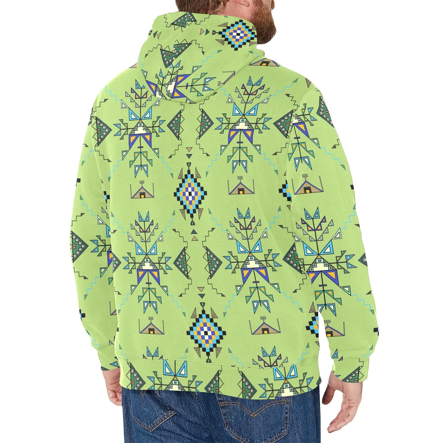 Bear Shield Green Men's Long Sleeve Fleece Hoodie