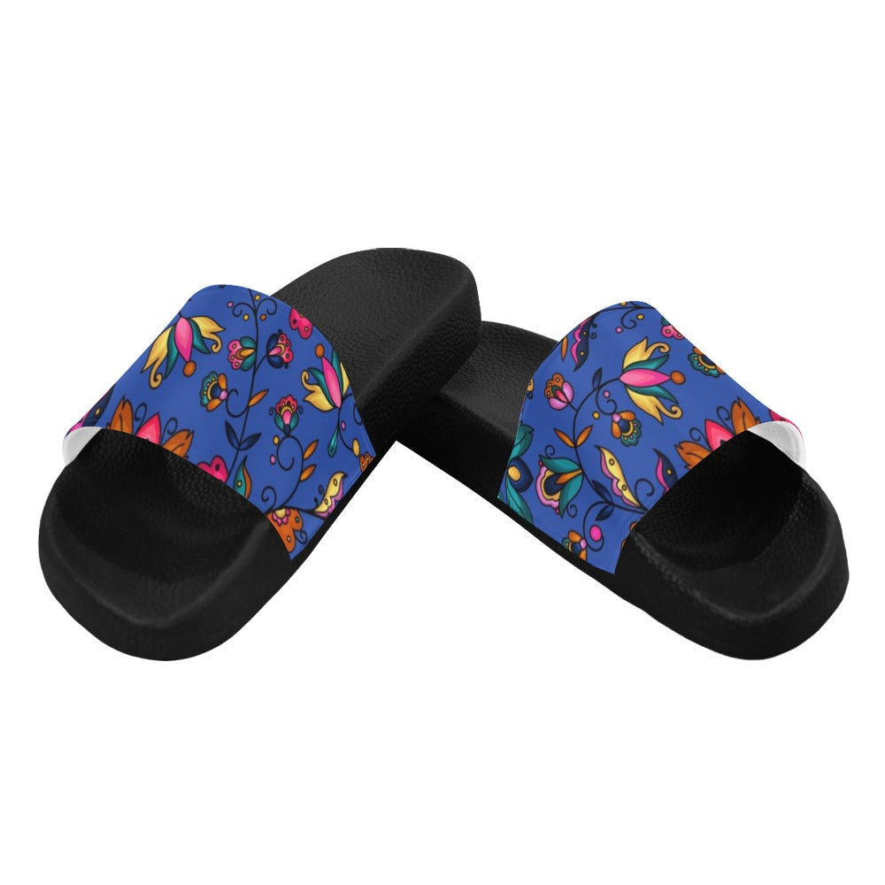 Copper Prairie Petals Blue Slide Sandals