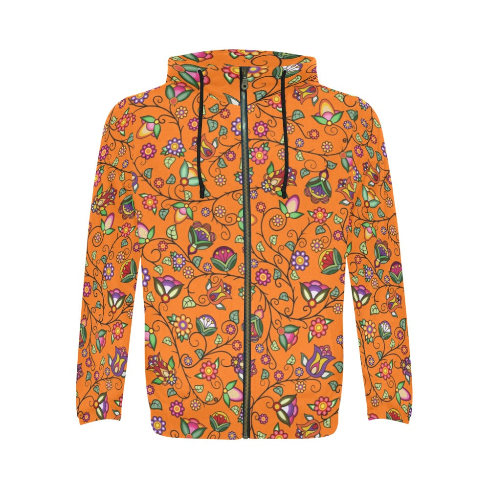 Heartbeat Petals Orange Men's Zipper Hoodie