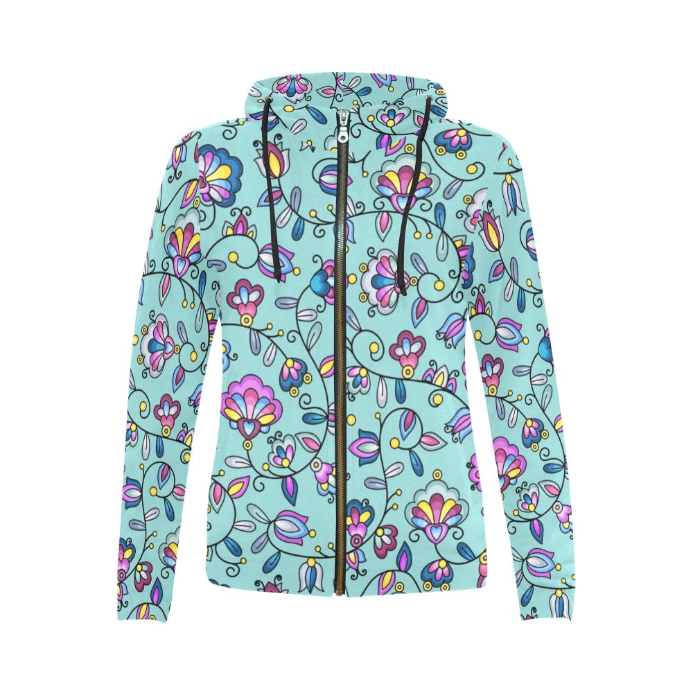 Autumn Bundle Blessing Turquoise Full Zip Hoodie for Women