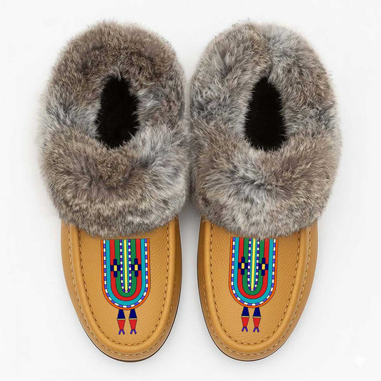 River Hold Tan Leather Mottled Fur Moccasin