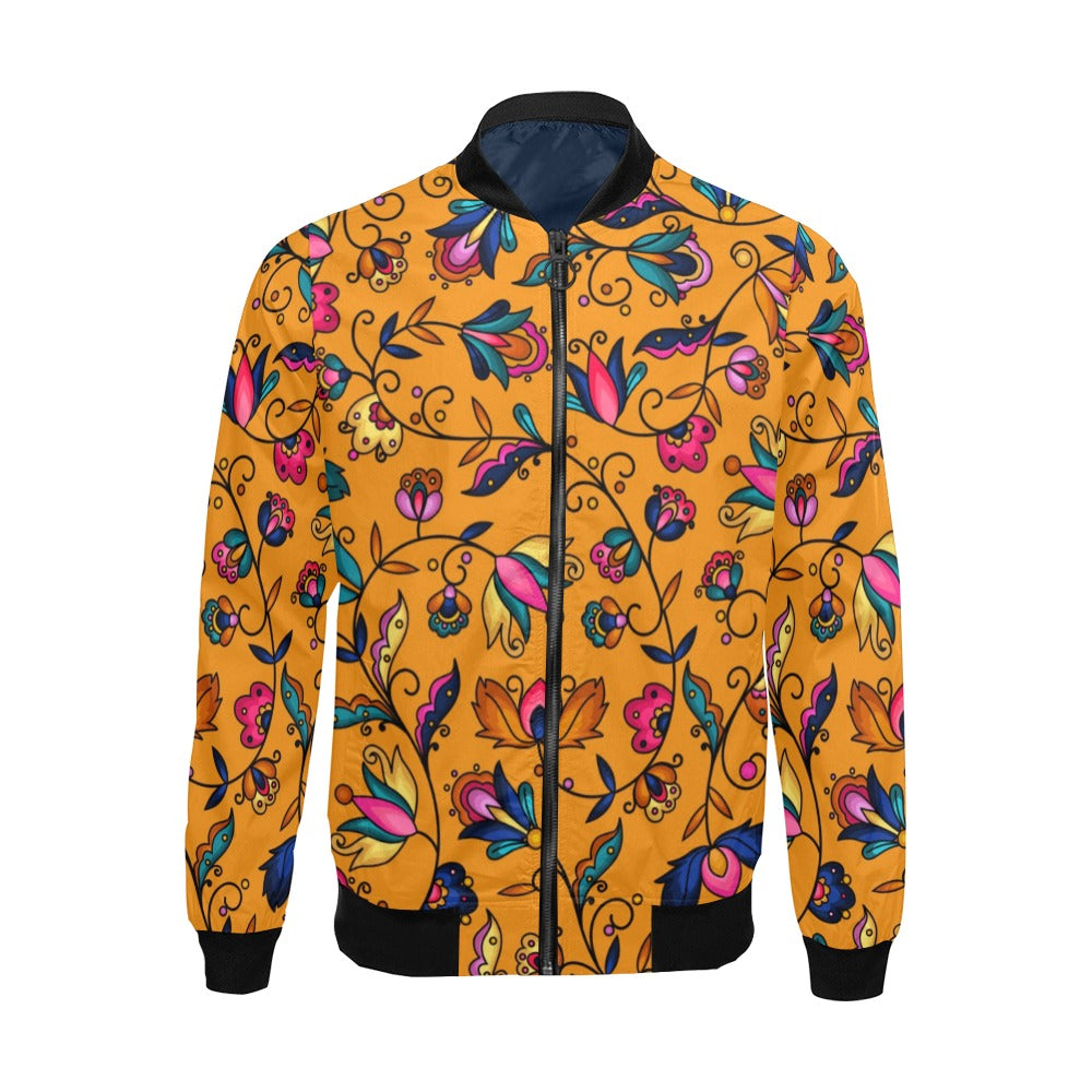 Copper Prairie Petals Orange Bomber Jacket for Men