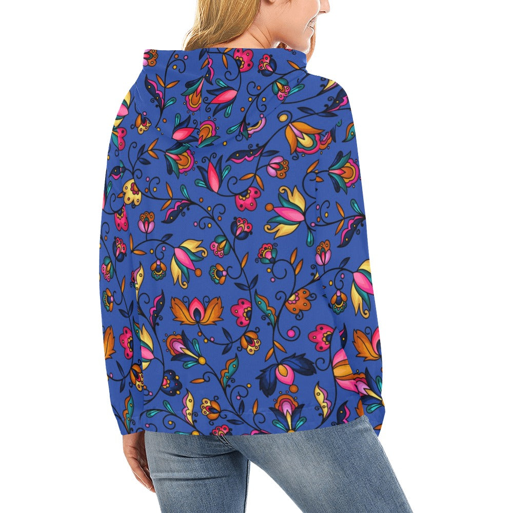 Copper Prairie Petals Blue Hoodie for Women (USA Size)