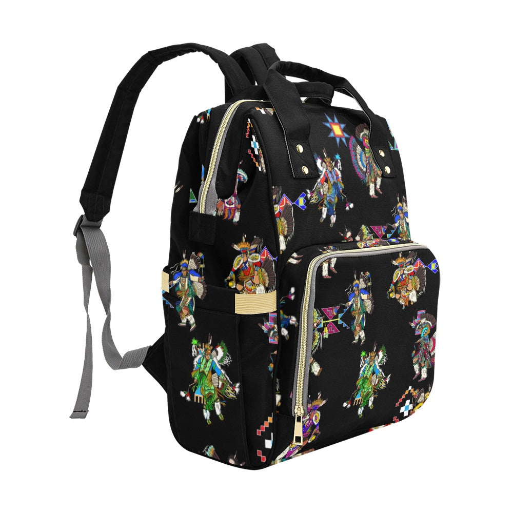 Men's Fancy Dancer Black Multi-Function Diaper Backpack
