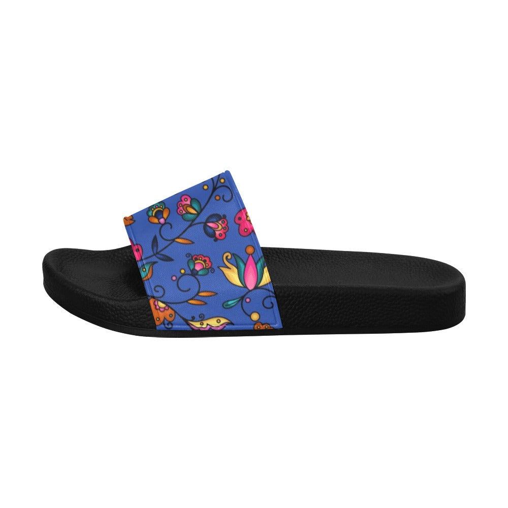 Copper Prairie Petals Blue Slide Sandals