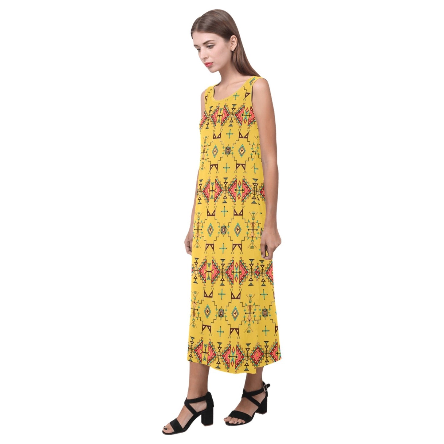 Thunder Flight Yellow Phaedra Sleeveless Open Fork Long Dress