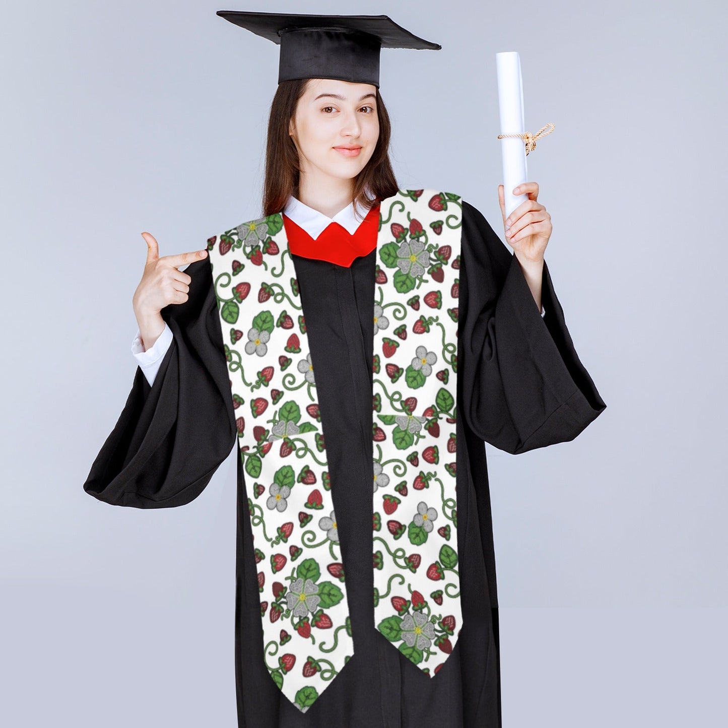 Strawberry Dreams White Graduation Stole