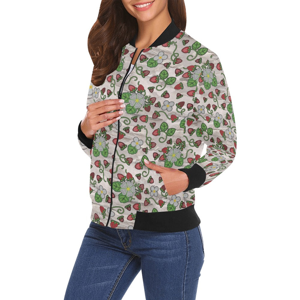 Strawberry Dreams Bright Birch Bomber Jacket for Women