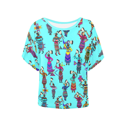 Women's Jingle Dancers Turquoise Women's Batwing-Sleeved Blouse T shirt