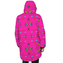 Load image into Gallery viewer, Rainy Chief Rainbow Hot Pink Unisex Sherpa Lined Hooded Coat
