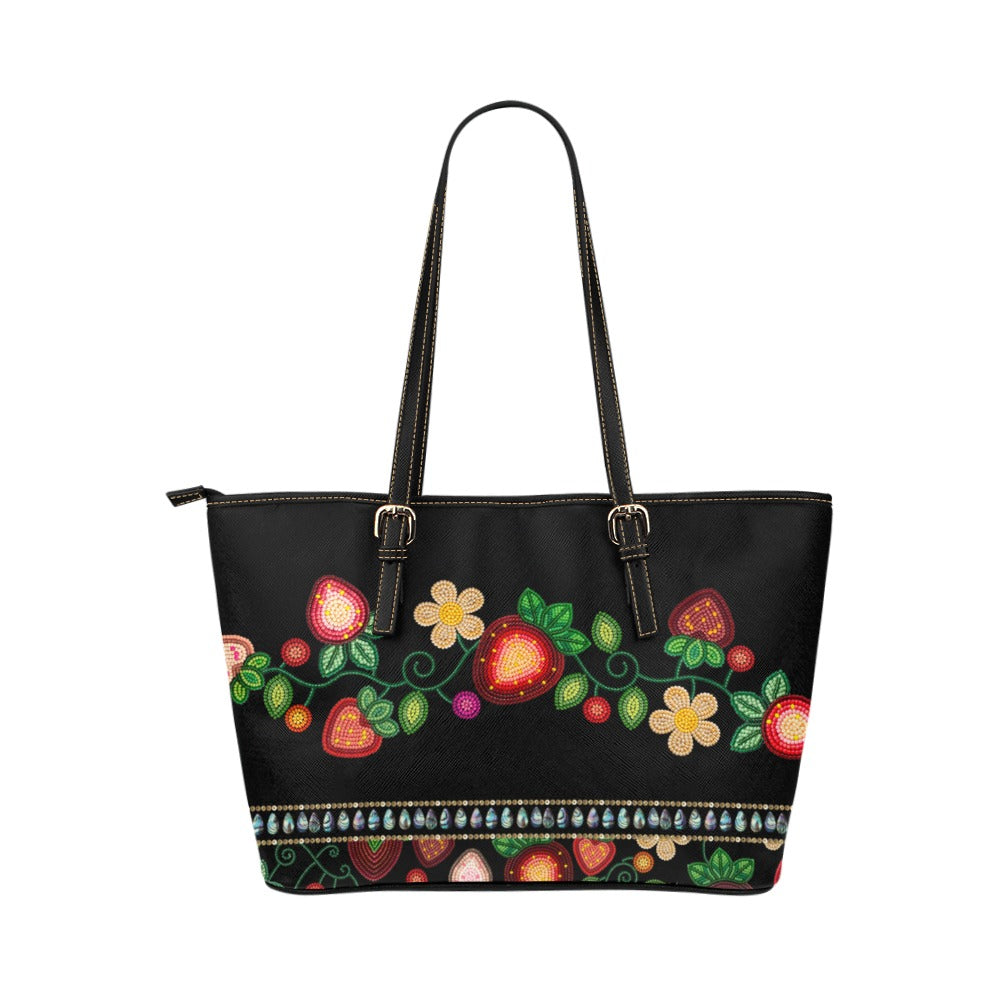 Berry Garden Black Leather Tote
