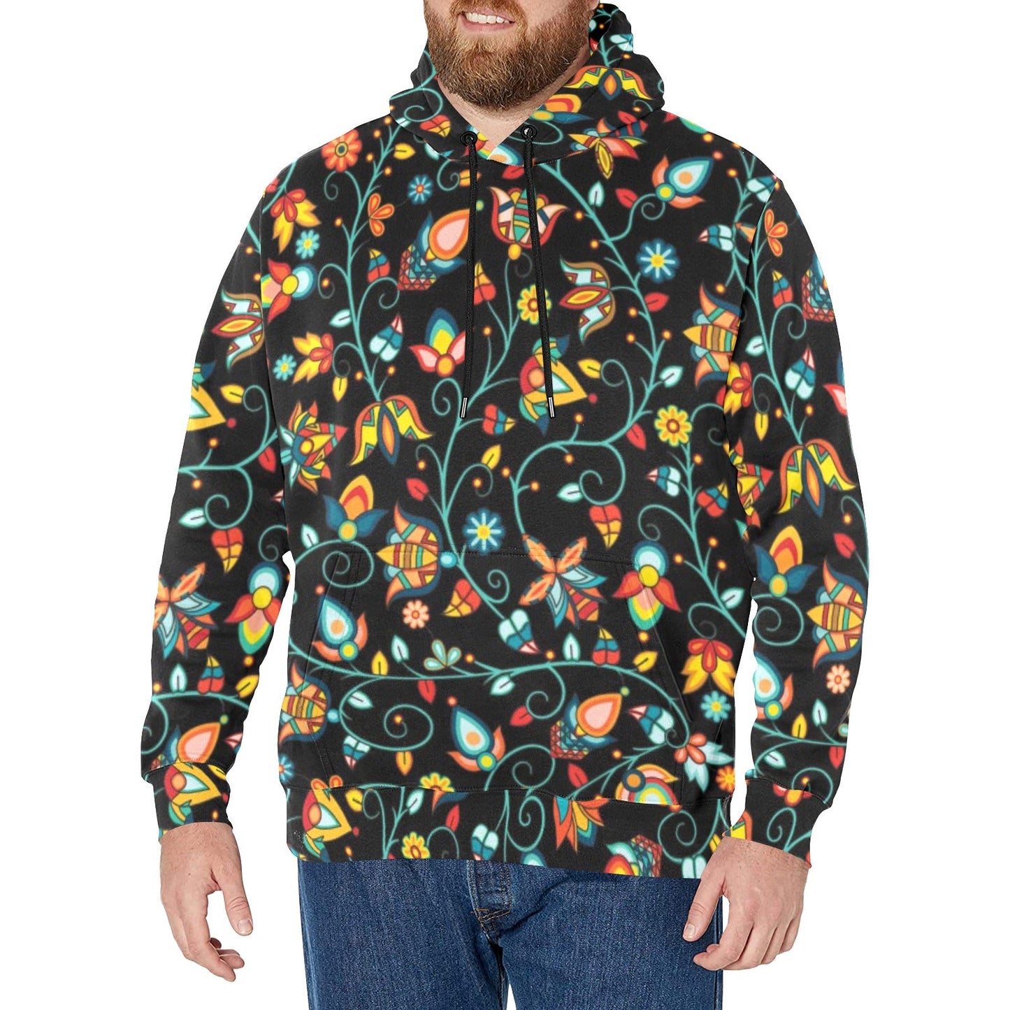 Thorny Path Black Men's Long Sleeve Fleece Hoodie