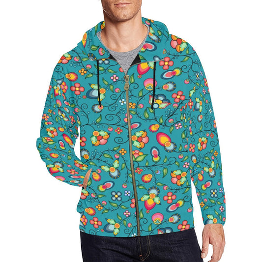 Floral Bounty Teal Men's Zipper Hoodie