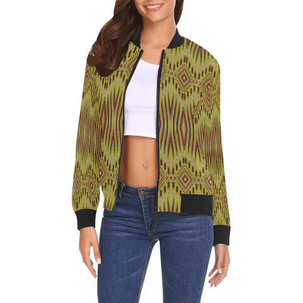 Fire Feather Yellow Bomber Jacket for Women
