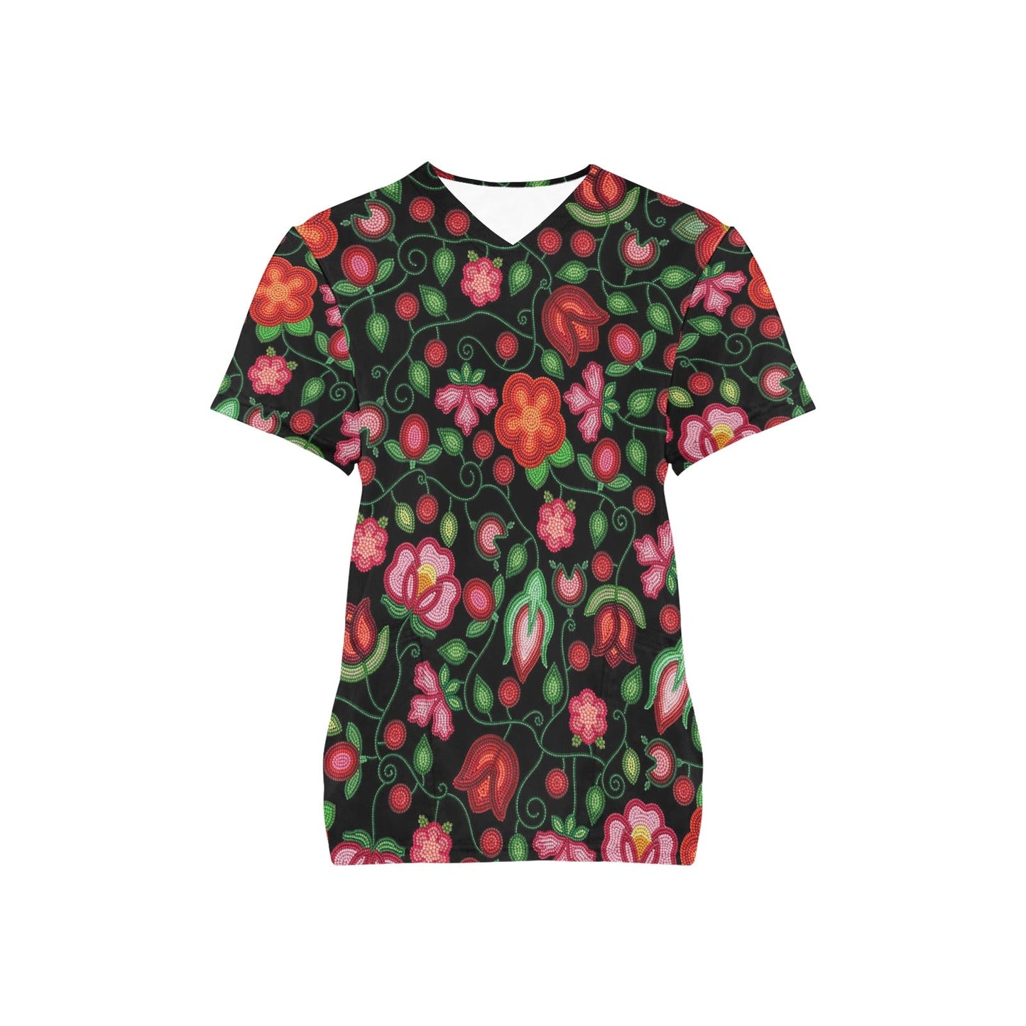 Rose Reverie Black Scrub Top