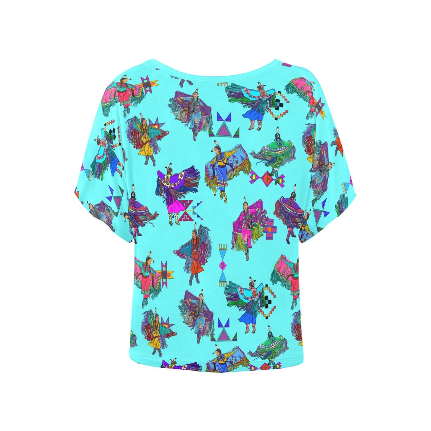 Women's Fancy Dancers Turquoise Women's Batwing-Sleeved Blouse T shirt