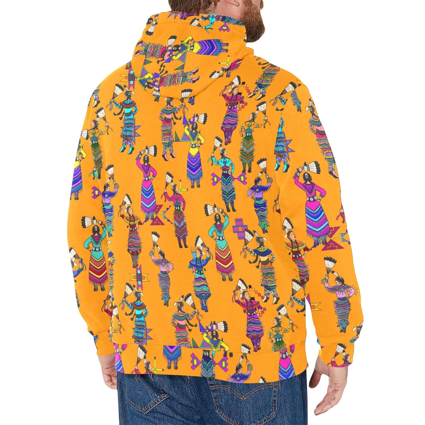 Women's Jingle Dancers Orange Men's Long Sleeve Fleece Hoodie