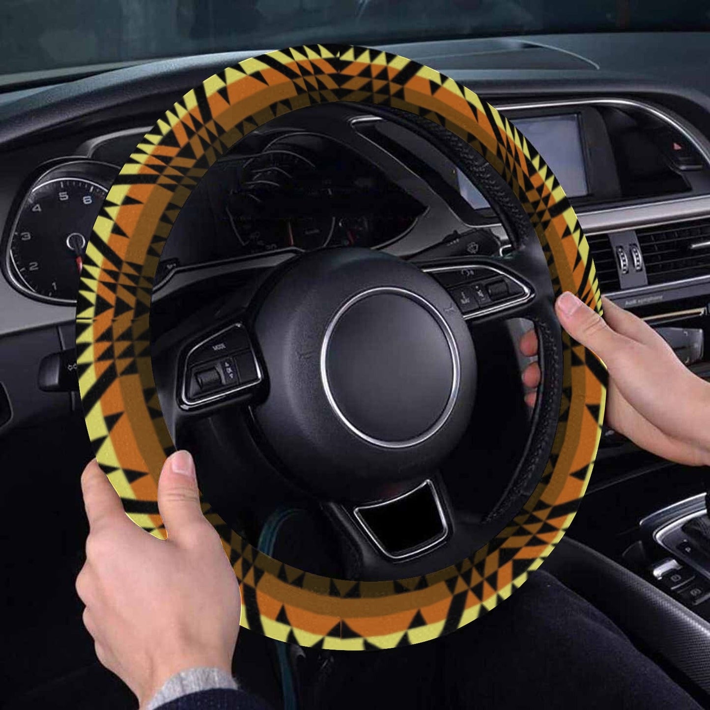 Black Rose Spring Canyon Tan Steering Wheel Cover with Elastic Edge