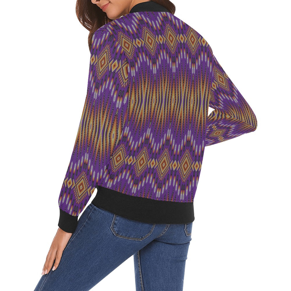 Fire Feather Purple Bomber Jacket for Women