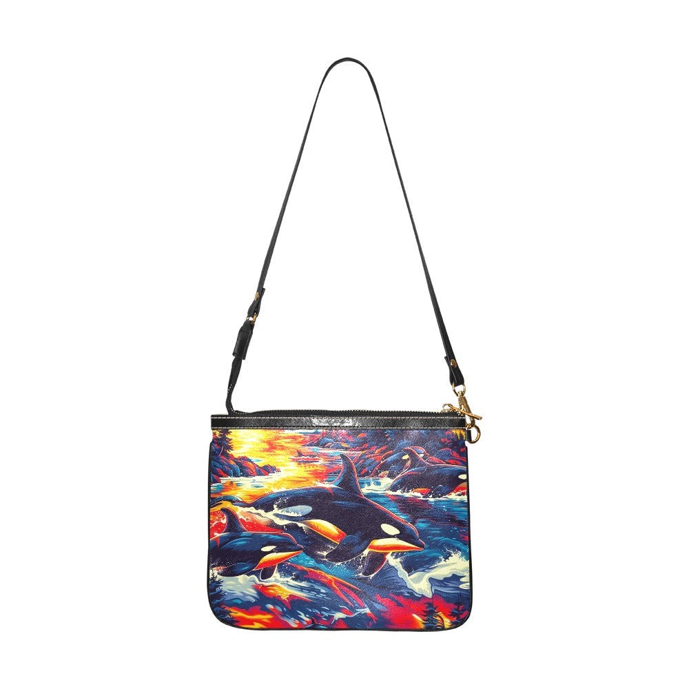 Killer Whales in the Bay Small Shoulder Bag