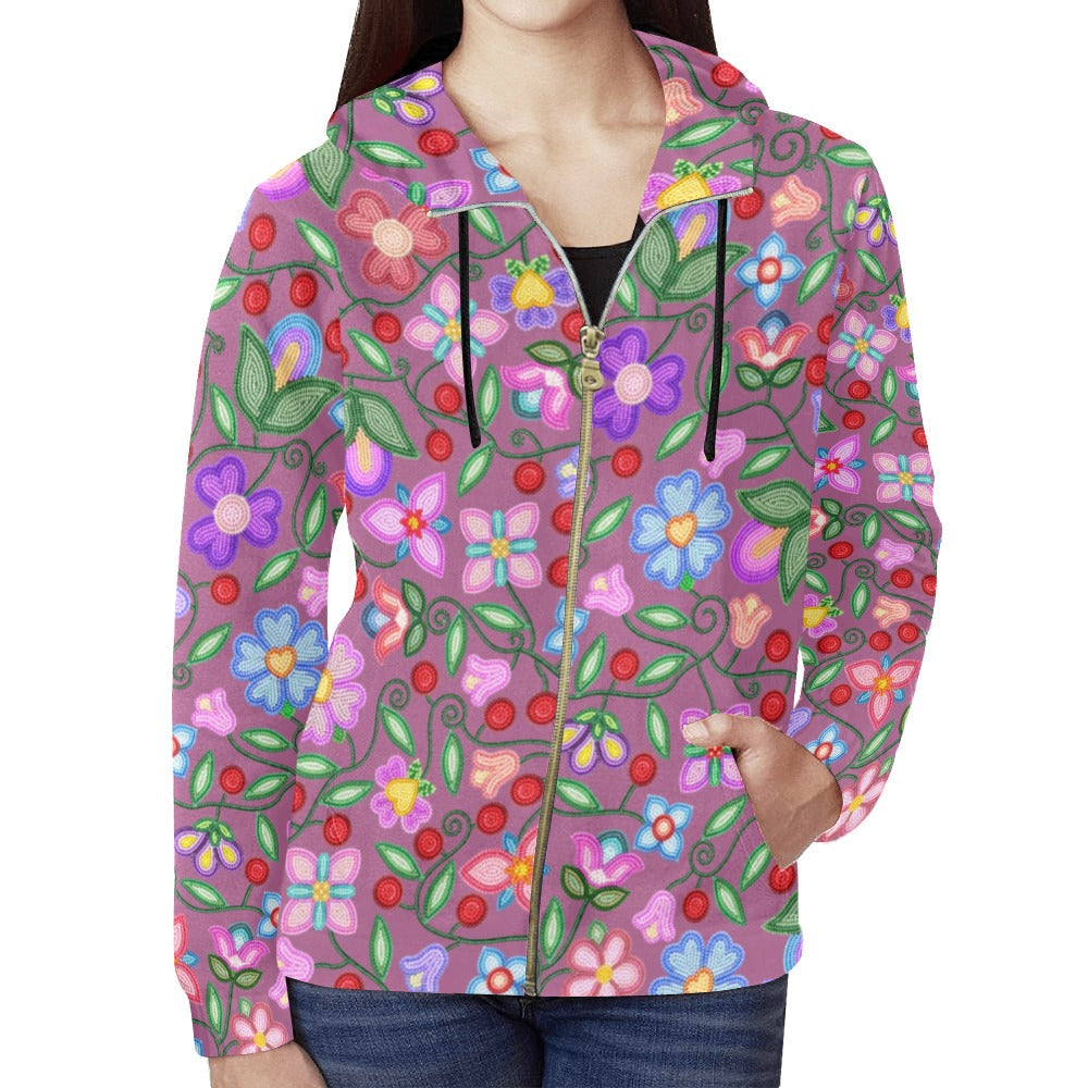 Petal Harmony Dusty Rose Full Zip Hoodie for Women