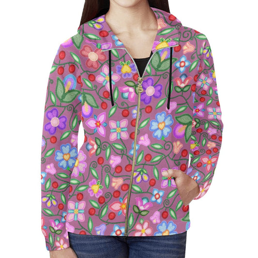 Petal Harmony Dusty Rose Full Zip Hoodie for Women