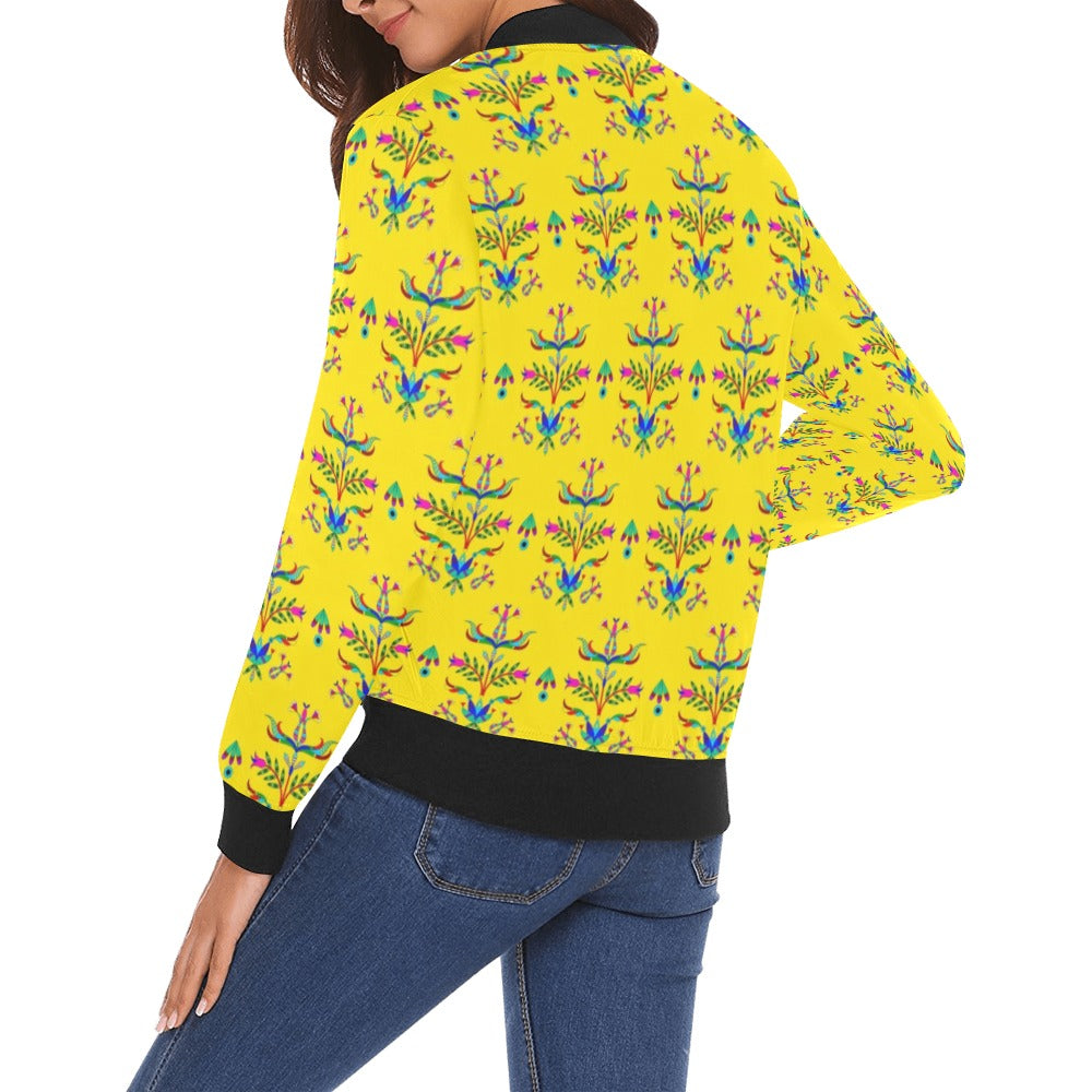 Dakota Damask Yellow Bomber Jacket for Women