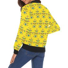 Load image into Gallery viewer, Dakota Damask Yellow Bomber Jacket for Women
