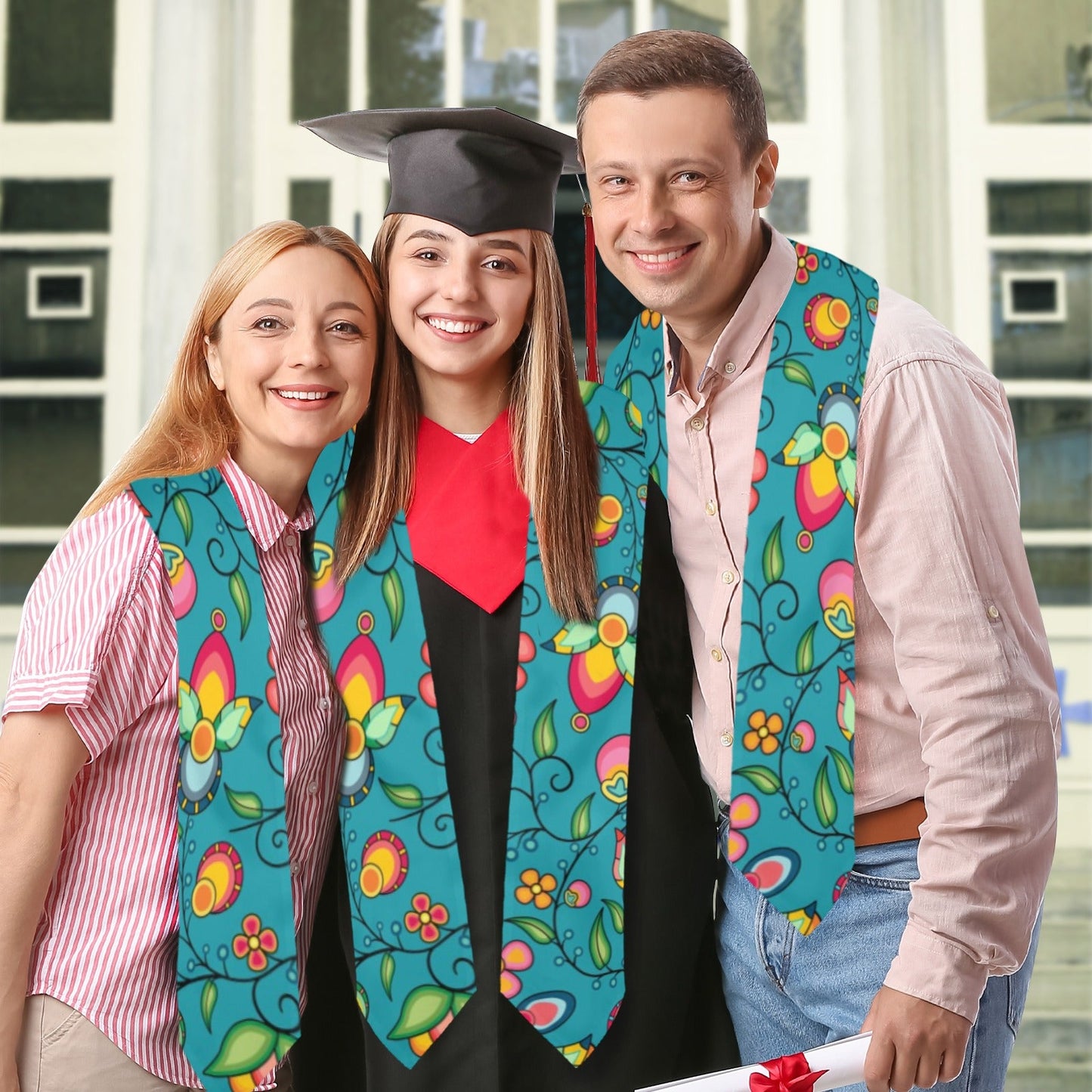 Floral Bounty Teal Graduation Stole