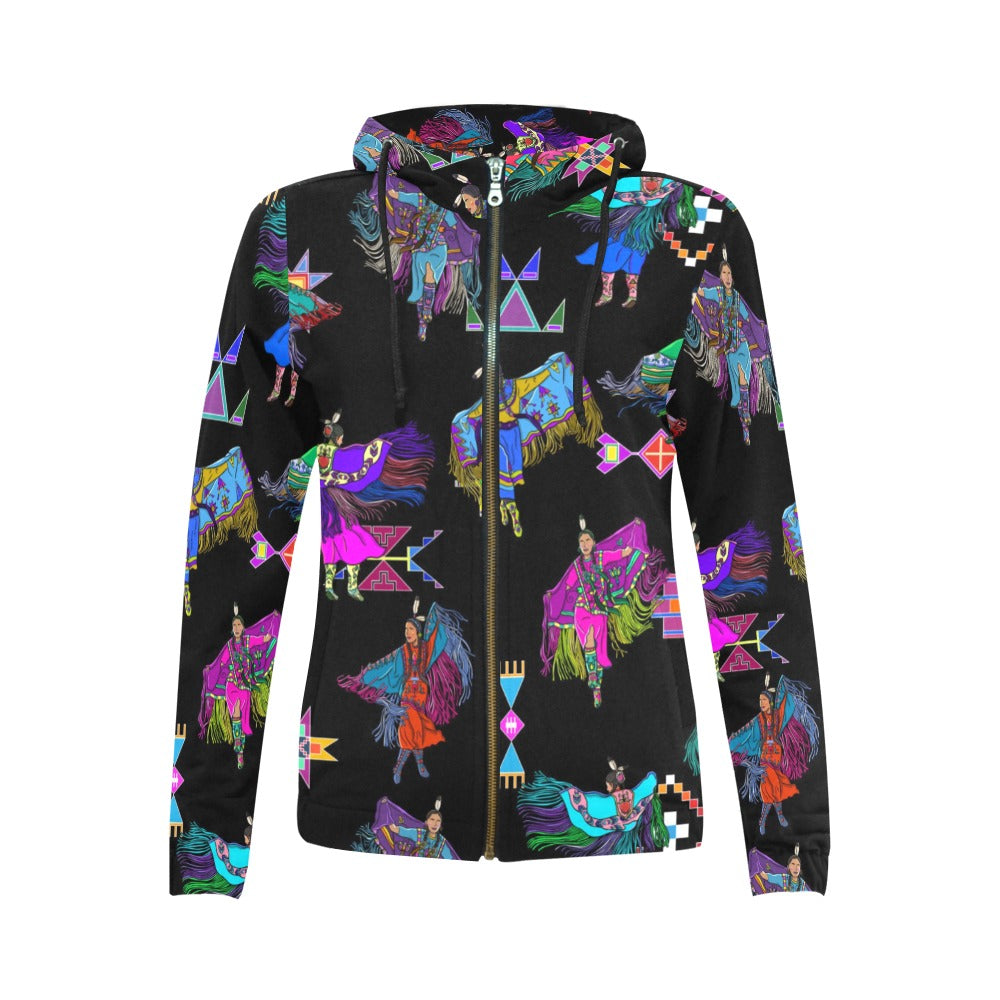 Women's Fancy Dancers Black Full Zip Hoodie for Women