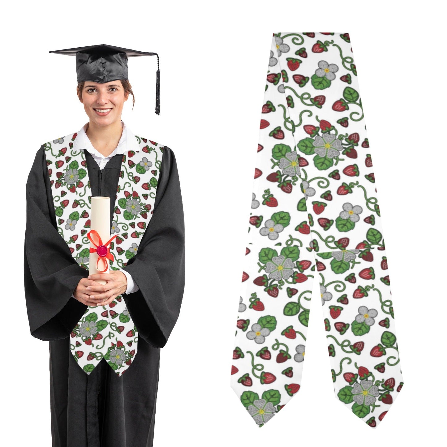 Strawberry Dreams White Graduation Stole