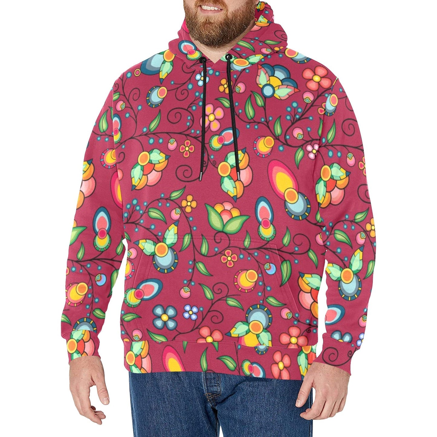 Floral Bounty Magenta Men's Long Sleeve Fleece Hoodie