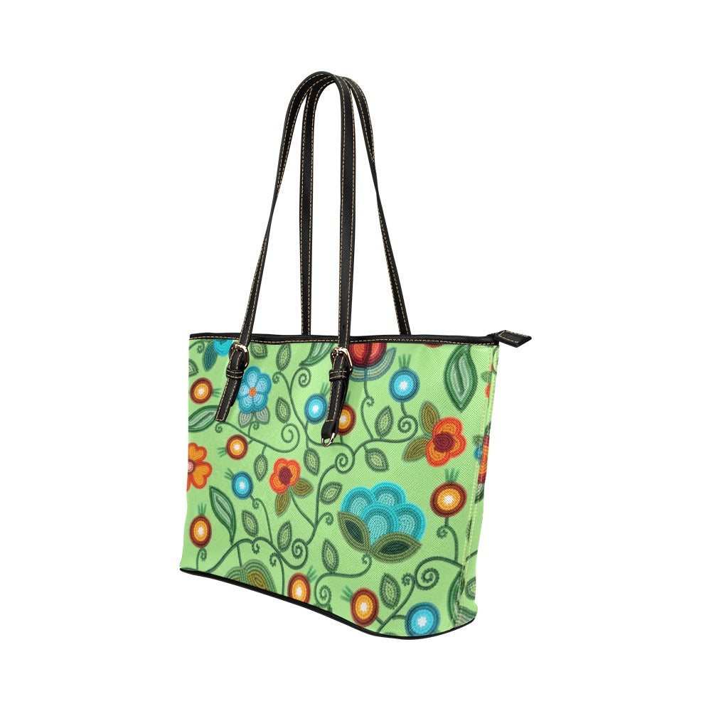 Prairie Fire Petals Sage Leather Tote