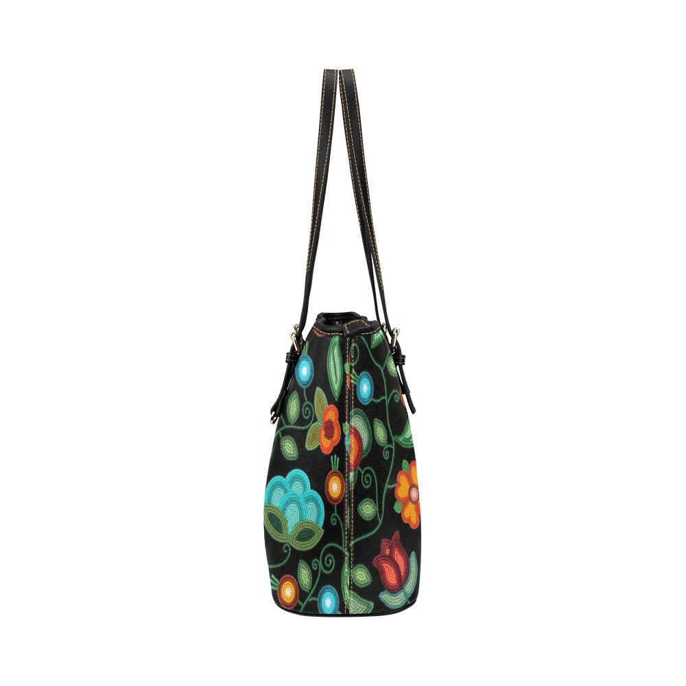 Prairie Fire Petals Black Leather Tote