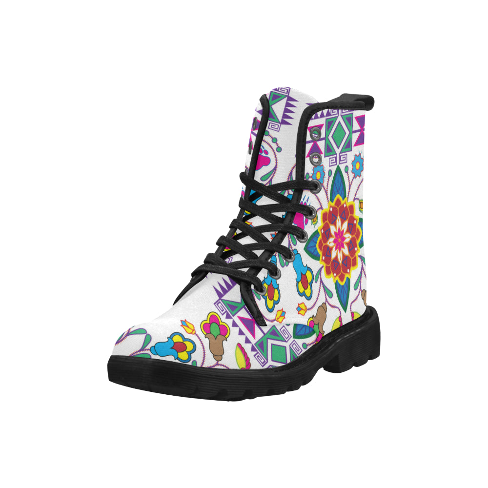 Geometric Floral Winter-White Boots